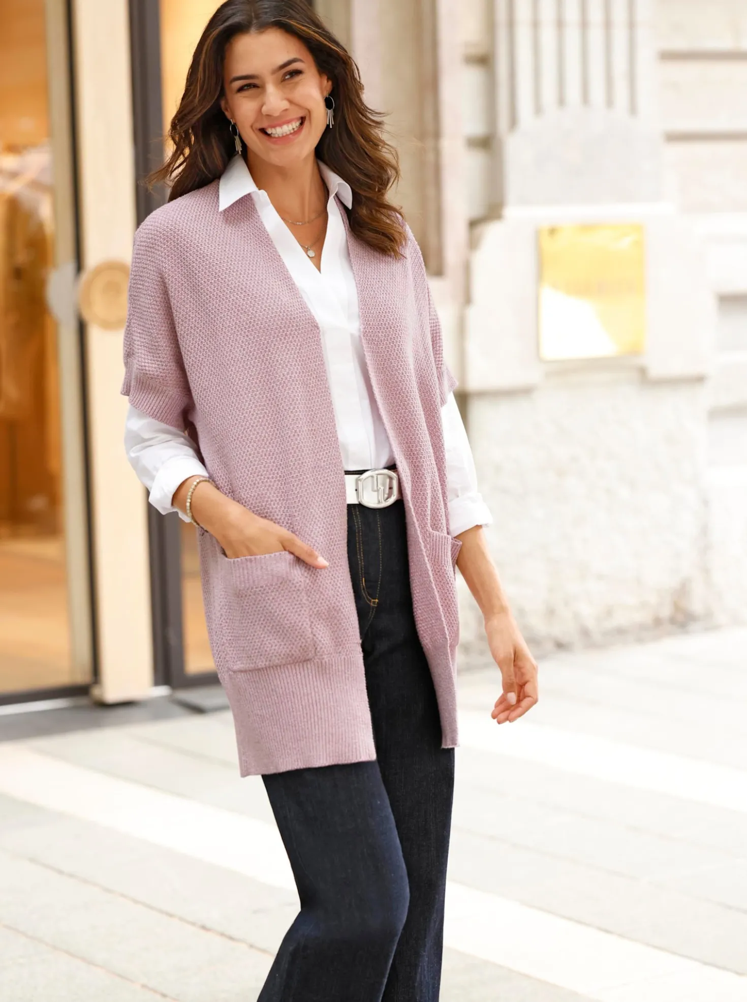 Longstrickjacke , verschlusslos
