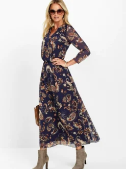 Maxikleid aus Chiffon, mit Floral-Print