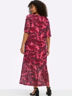 Maxikleid im Materialmix, mit Rosendruck