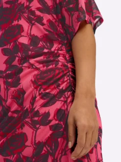 Maxikleid im Materialmix, mit Rosendruck