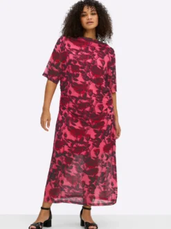 Maxikleid im Materialmix, mit Rosendruck
