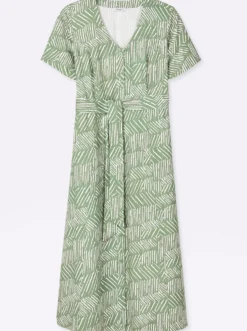 Maxikleid mit Bindegürtel und Knopfleiste