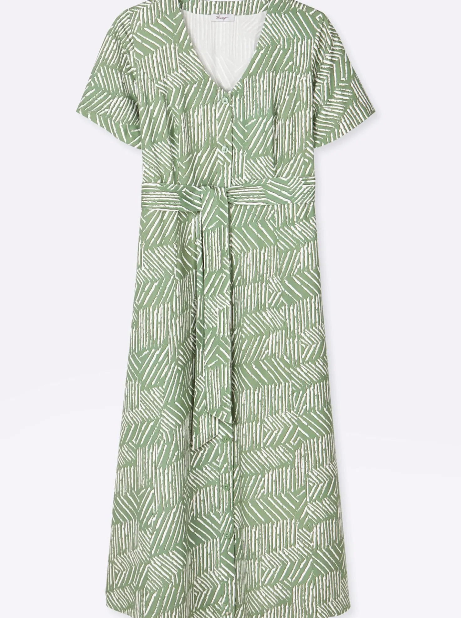 Maxikleid mit Bindegürtel und Knopfleiste