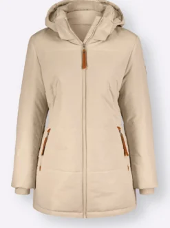 Outdoorjacke mit abnehmbarer Kapuze und Jersey-Bündchen