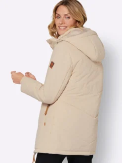Outdoorjacke mit abnehmbarer Kapuze und Jersey-Bündchen