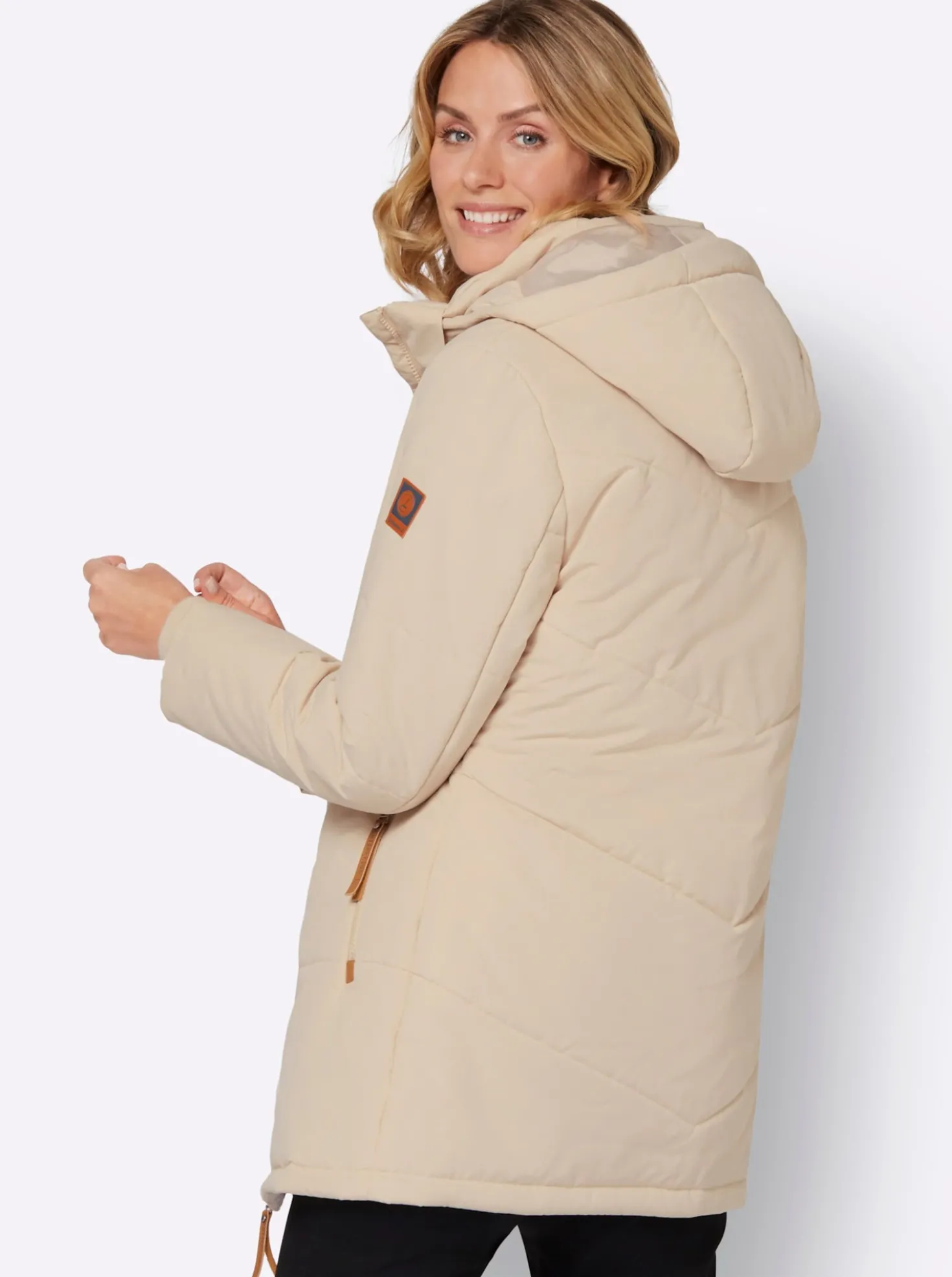 Outdoorjacke mit abnehmbarer Kapuze und Jersey-Bündchen