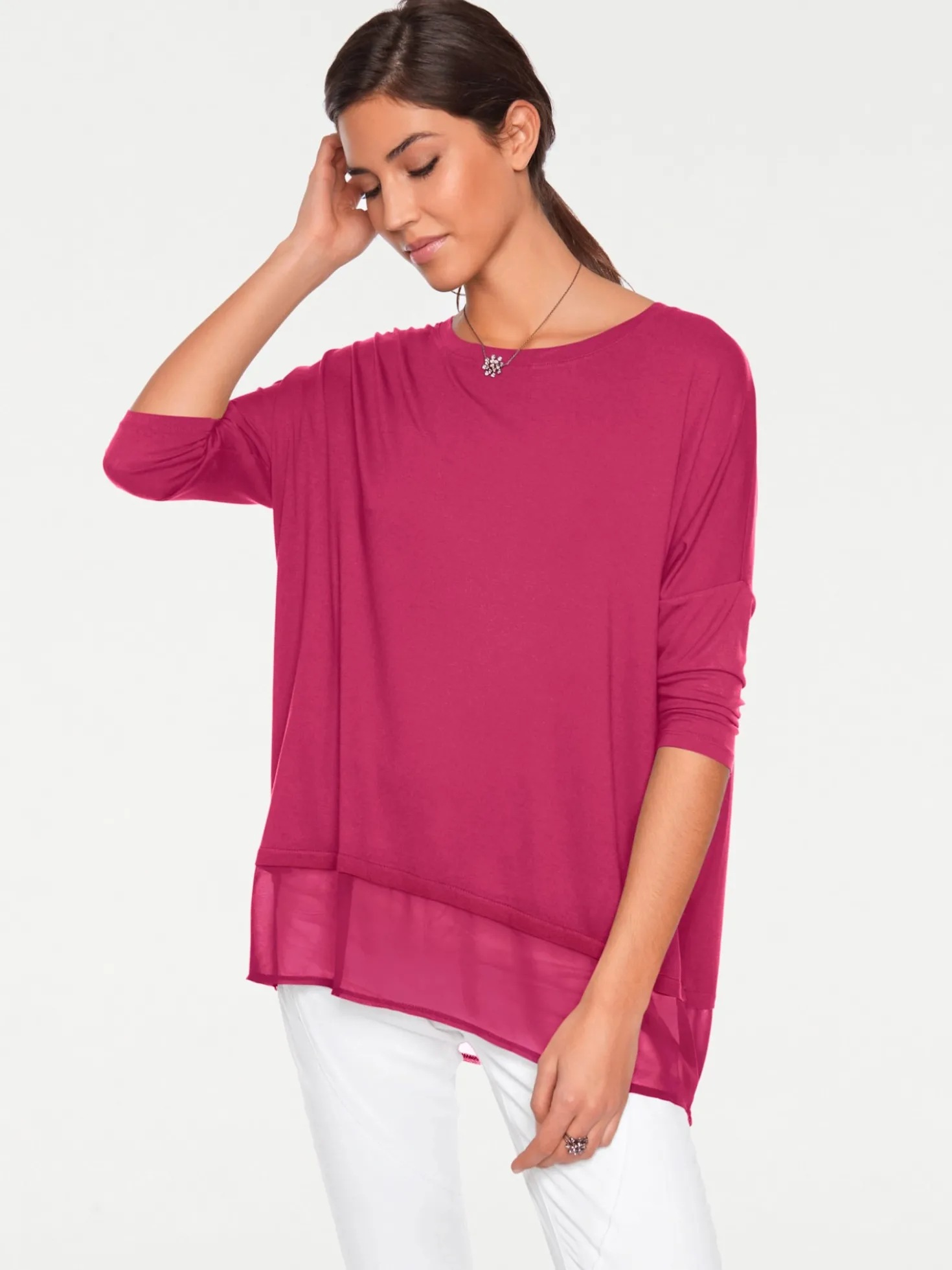 Oversize-Shirt mit Chiffon-Saum