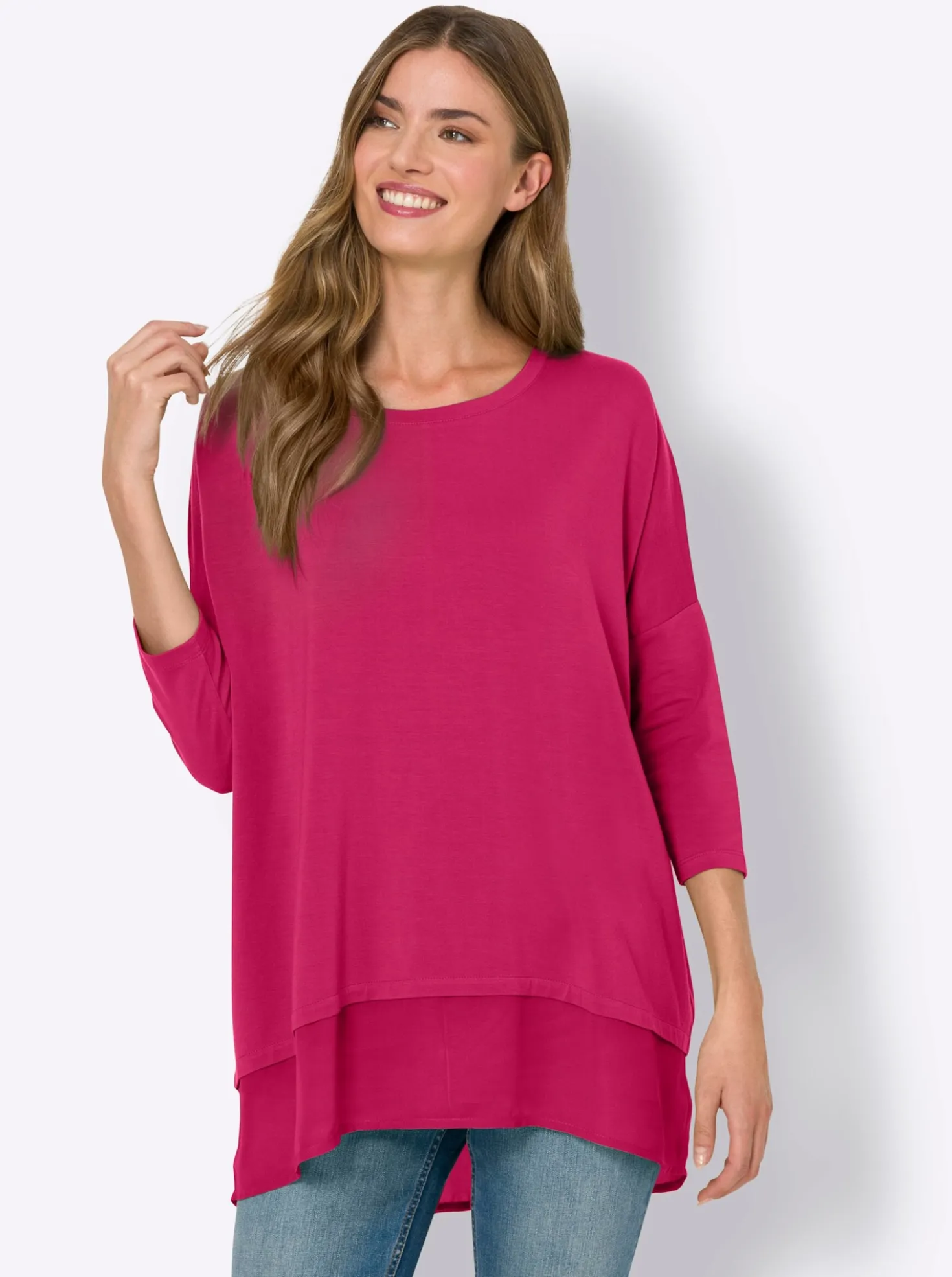 Oversize-Shirt mit Chiffon-Saum