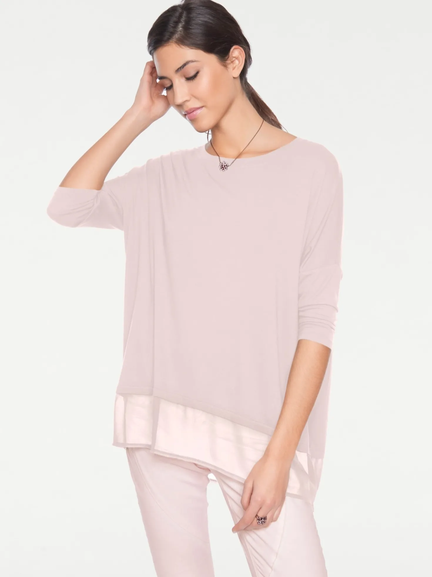 Oversize-Shirt mit Chiffon-Saum