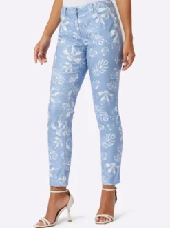 5-Pocket-Jeans mit Blätter-Druck