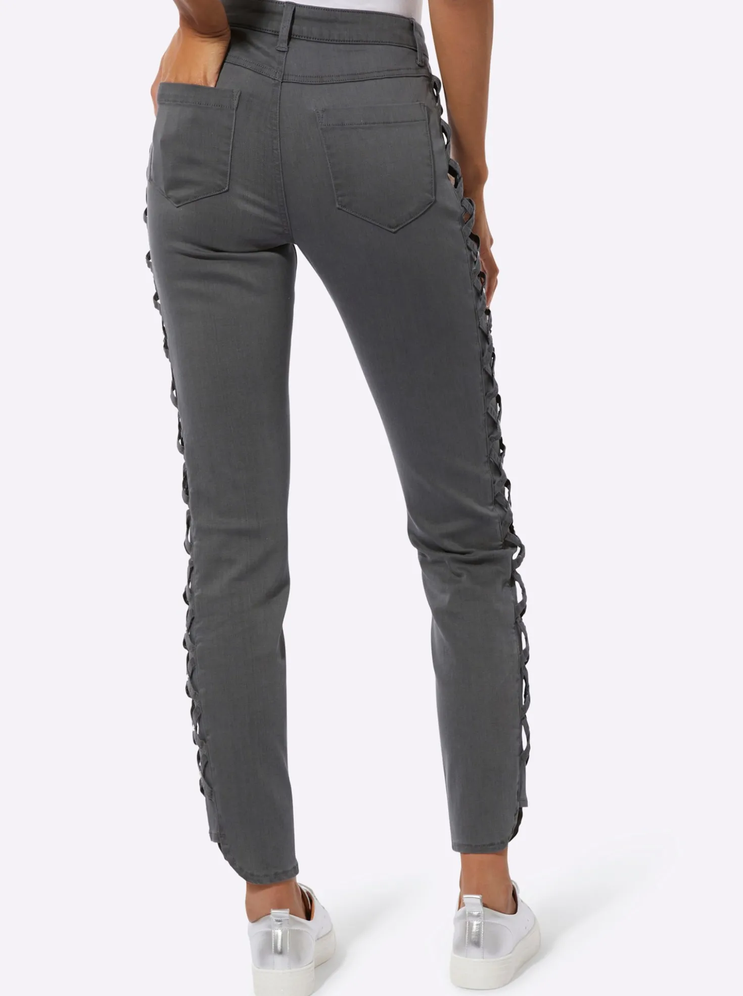 5-Pocket-Jeans mit Bändchen-Verzierung seitlich