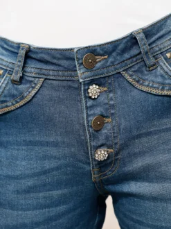 5-Pocket-Jeans mit glitzernden Schmuckknöpfen