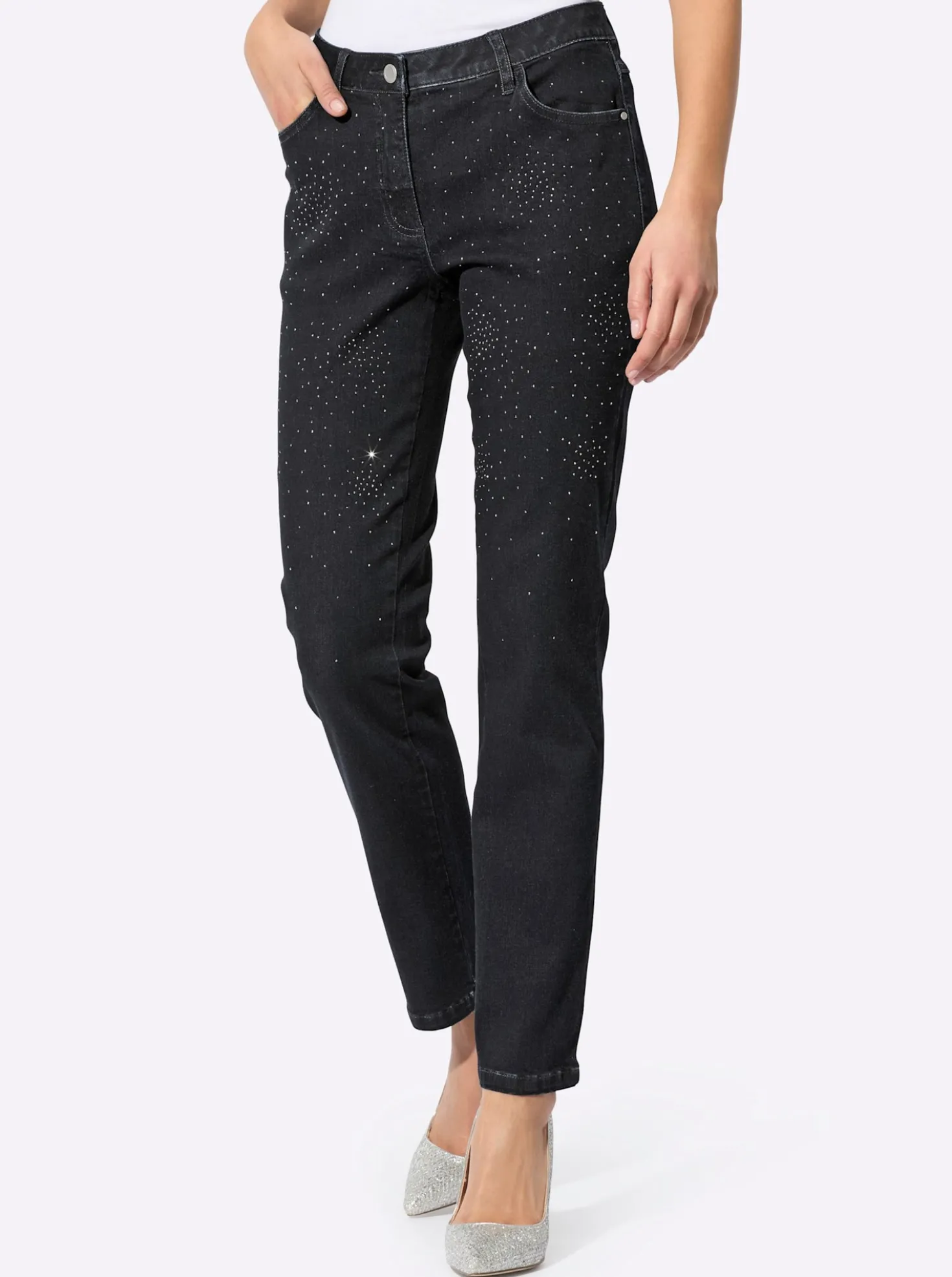 5-Pocket-Jeans mit Glitzersteinchen
