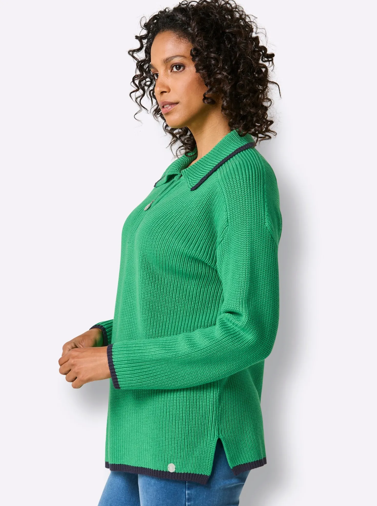 Polopullover in Feinripp-Struktur