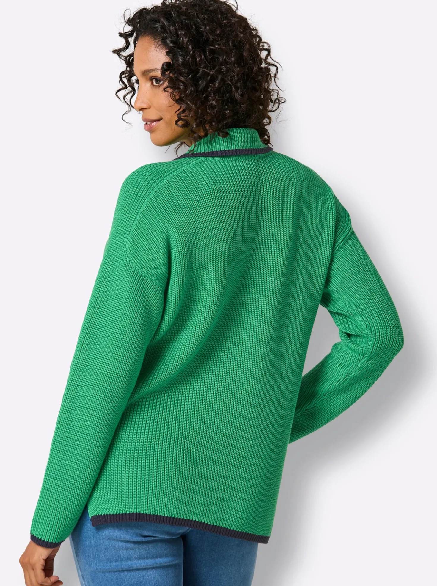 Polopullover in Feinripp-Struktur