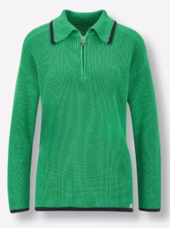 Polopullover in Feinripp-Struktur