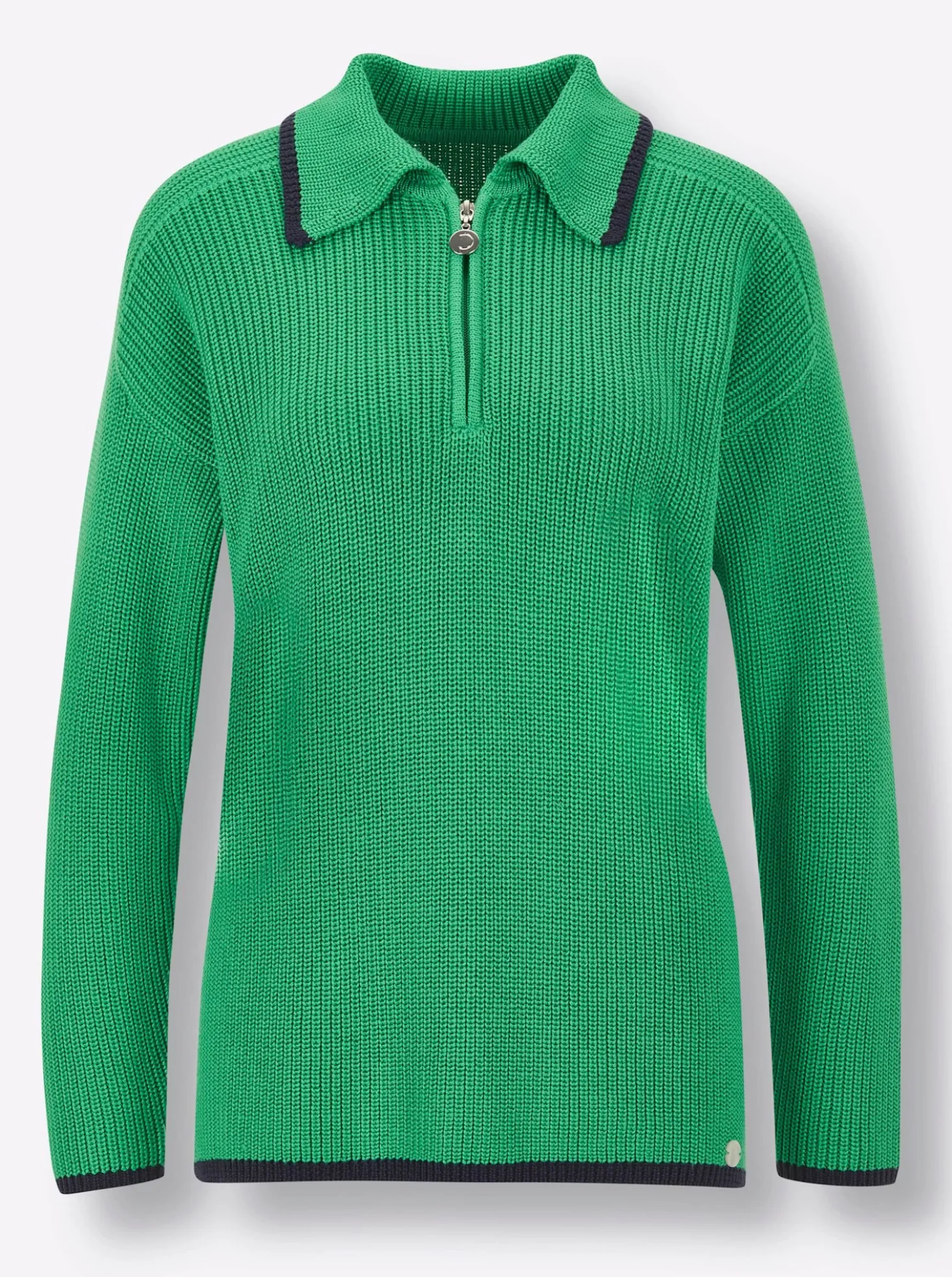 Polopullover in Feinripp-Struktur
