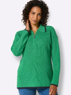 Polopullover in Feinripp-Struktur