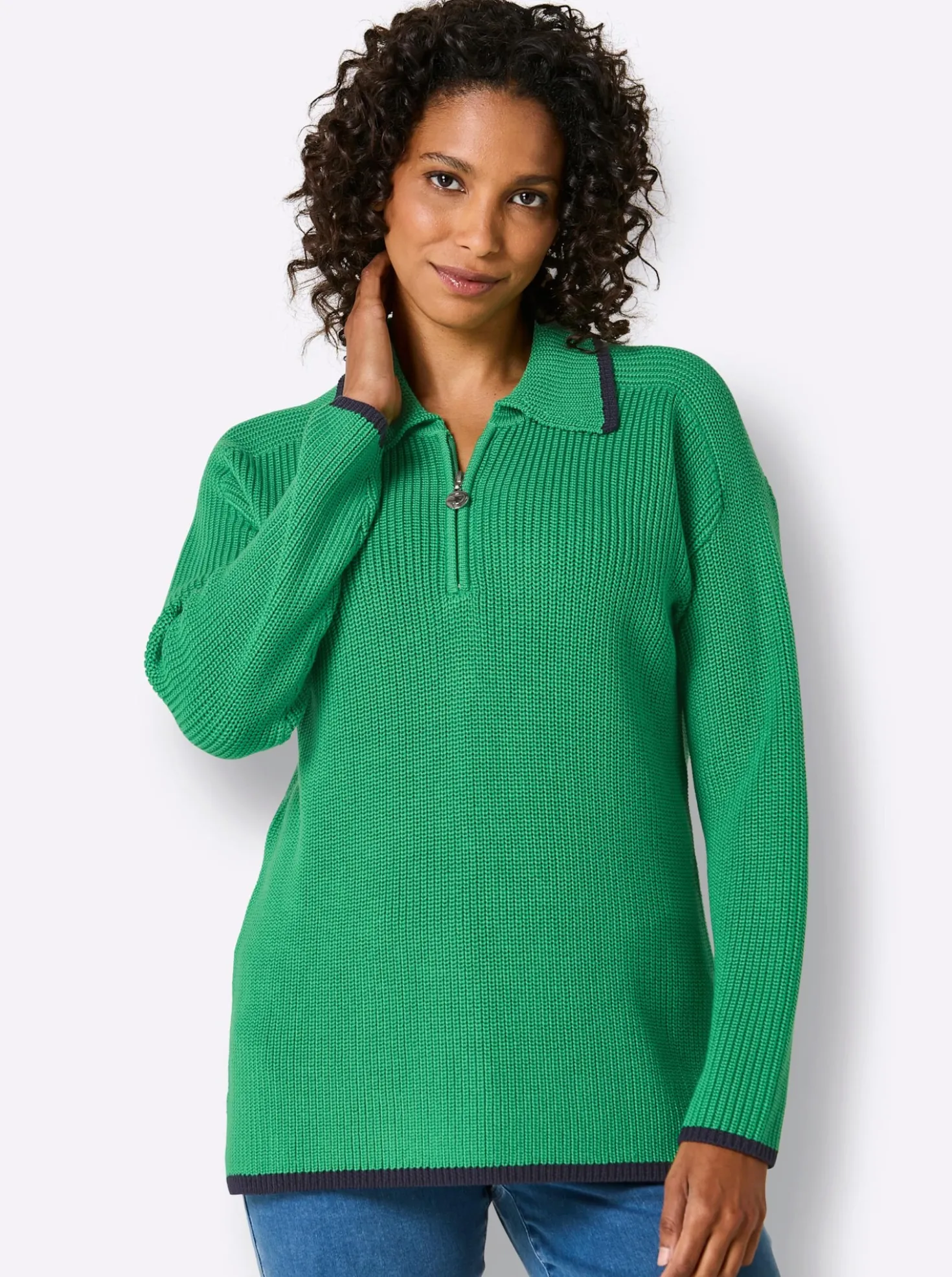 Polopullover in Feinripp-Struktur