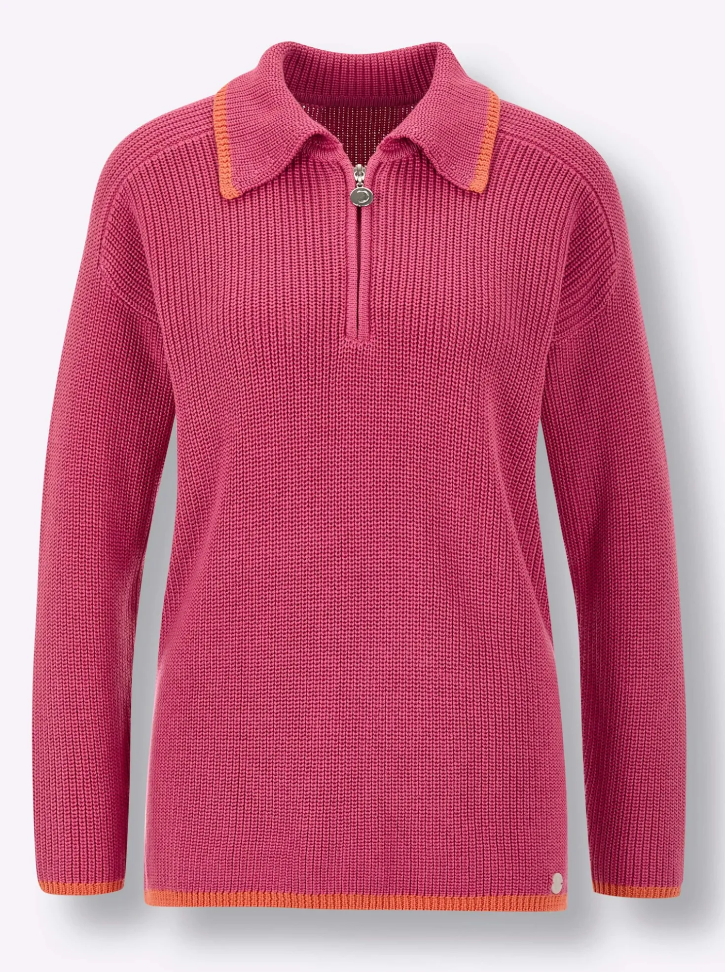 Polopullover in Feinripp-Struktur