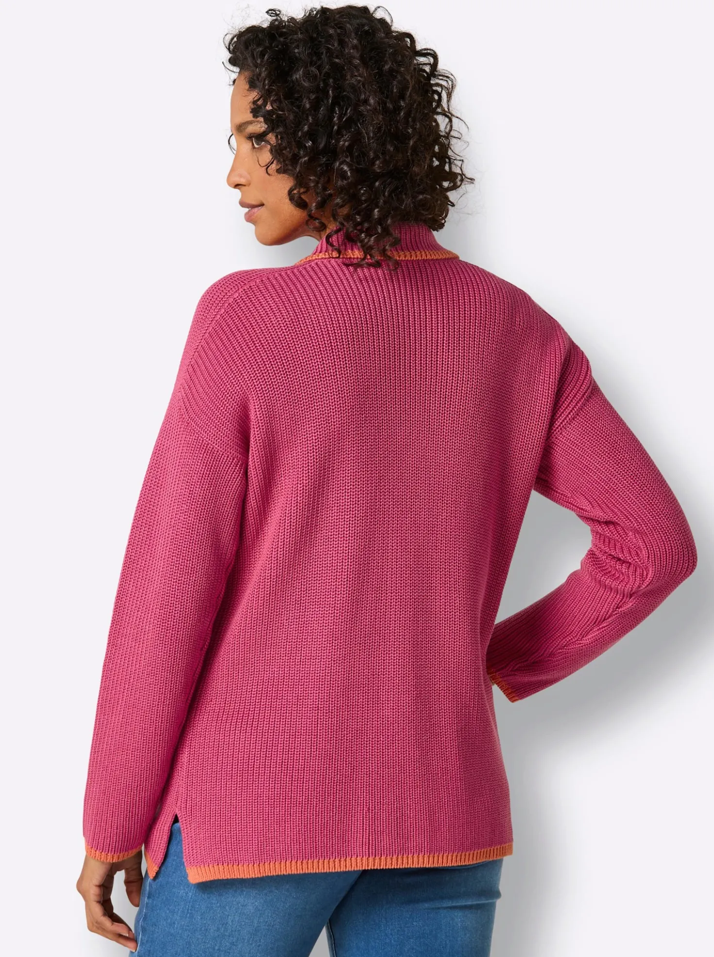 Polopullover in Feinripp-Struktur