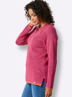 Polopullover in Feinripp-Struktur