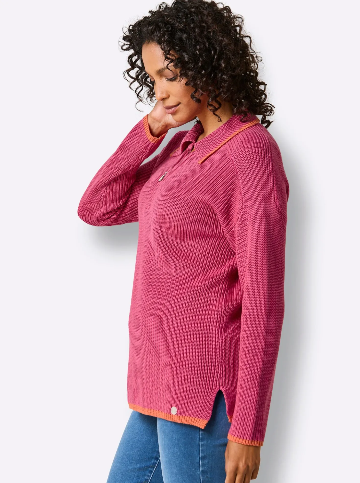 Polopullover in Feinripp-Struktur