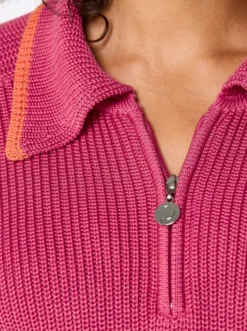 Polopullover in Feinripp-Struktur