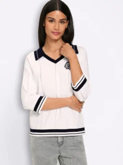 Polopullover mit Ajour-Streifen