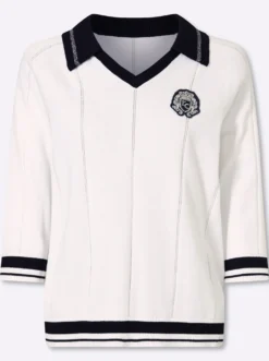 Polopullover mit Ajour-Streifen