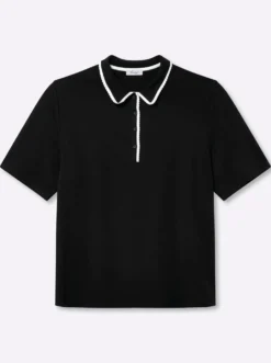 Poloshirt mit kontrastfarbener Wellensaumkante