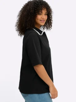 Poloshirt mit kontrastfarbener Wellensaumkante