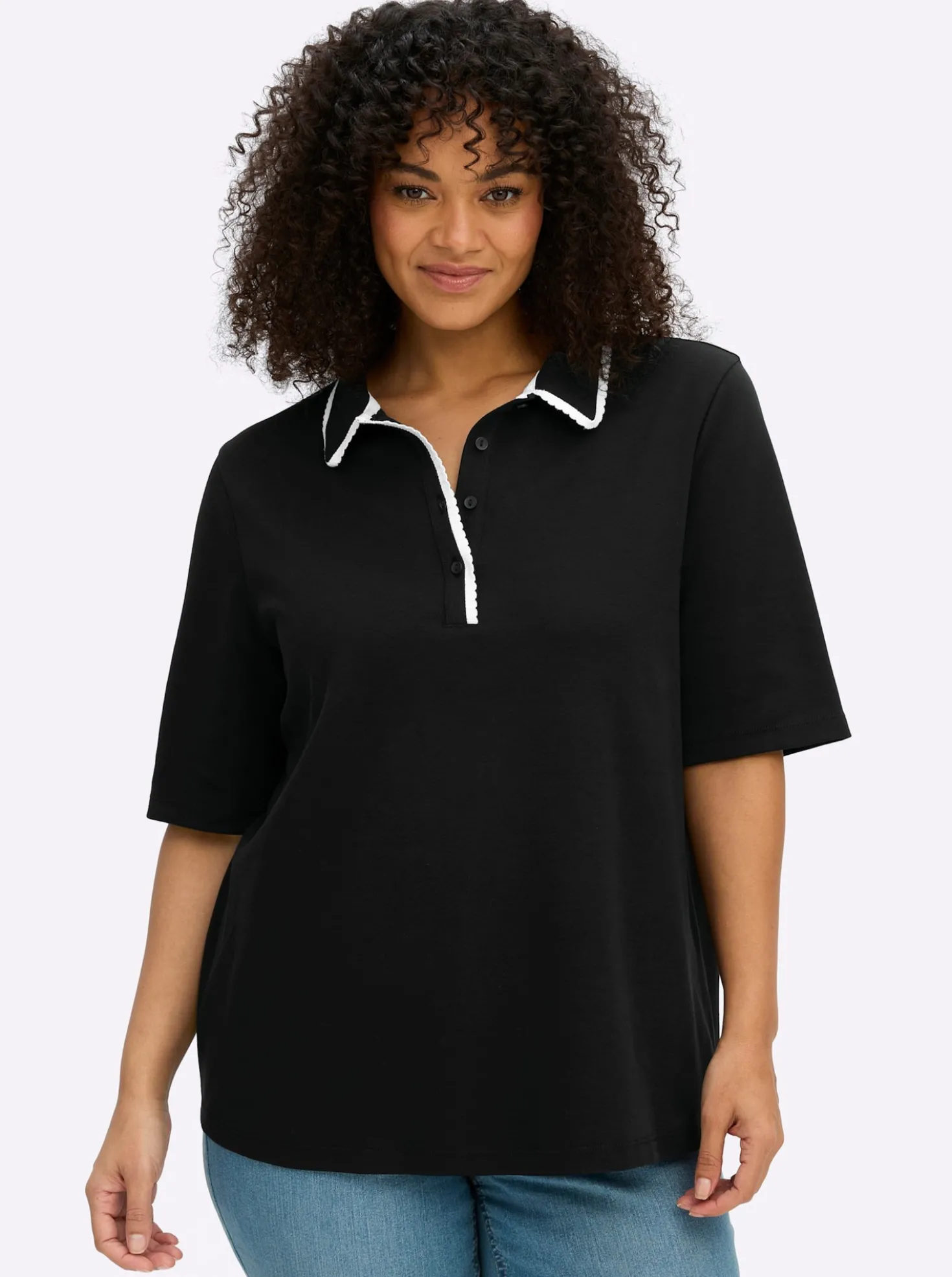 Poloshirt mit kontrastfarbener Wellensaumkante