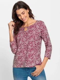 Print-Shirt mit Ausschnitt mit Schlitz