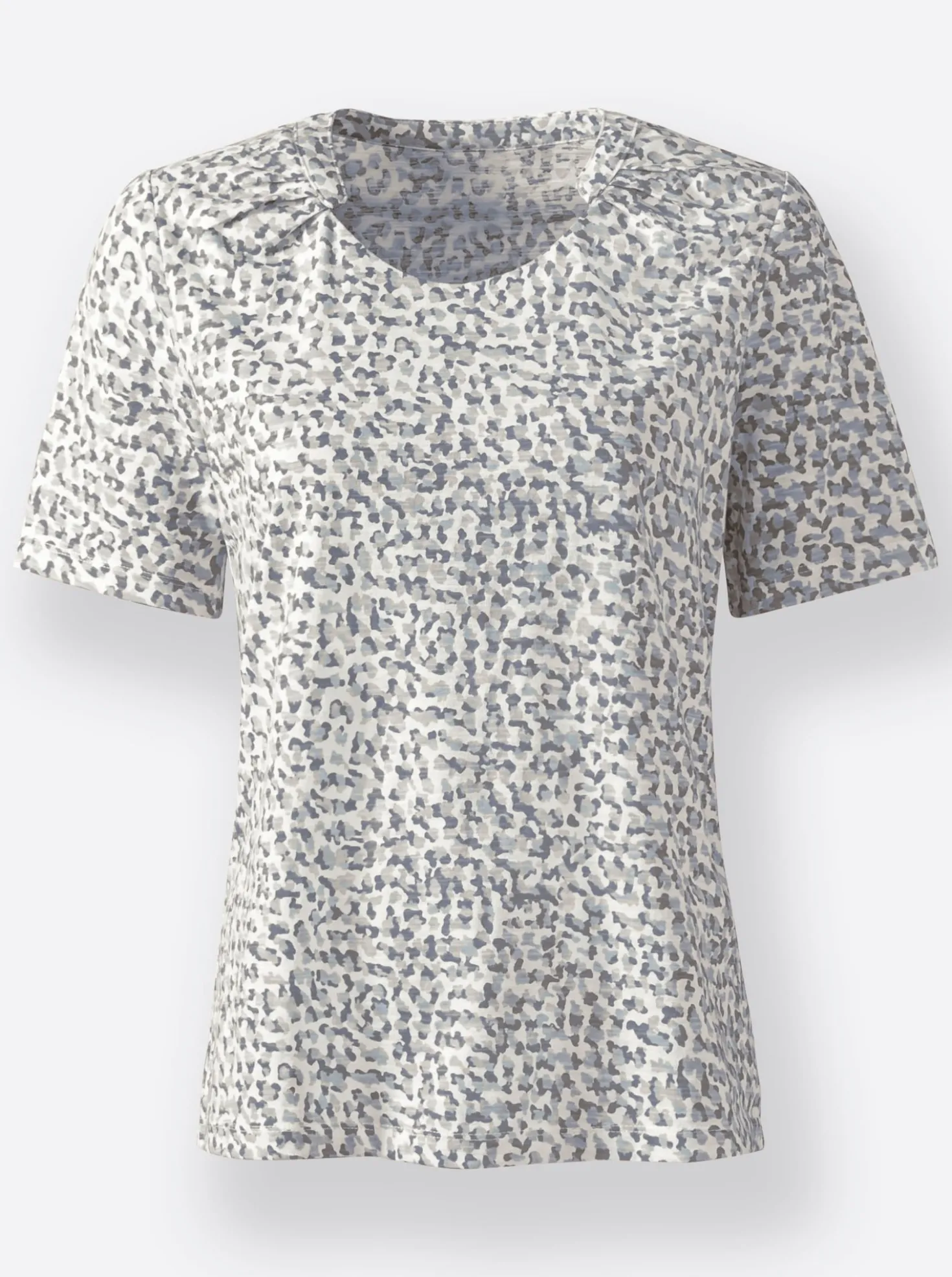 Print-Shirt mit Falten-Verzierung am Ausschnitt