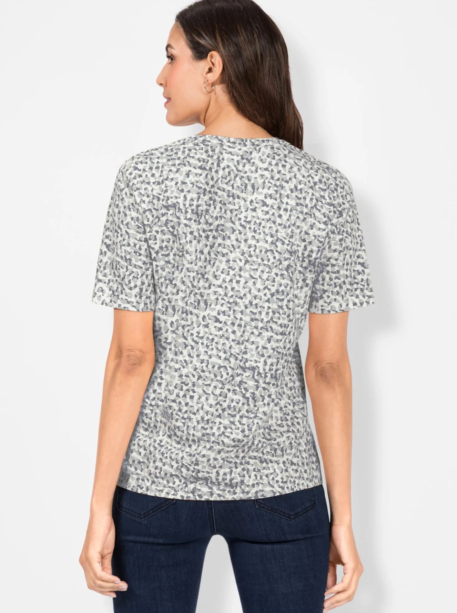 Print-Shirt mit Falten-Verzierung am Ausschnitt
