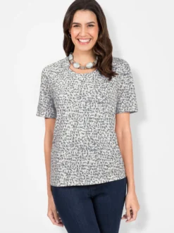Print-Shirt mit Falten-Verzierung am Ausschnitt