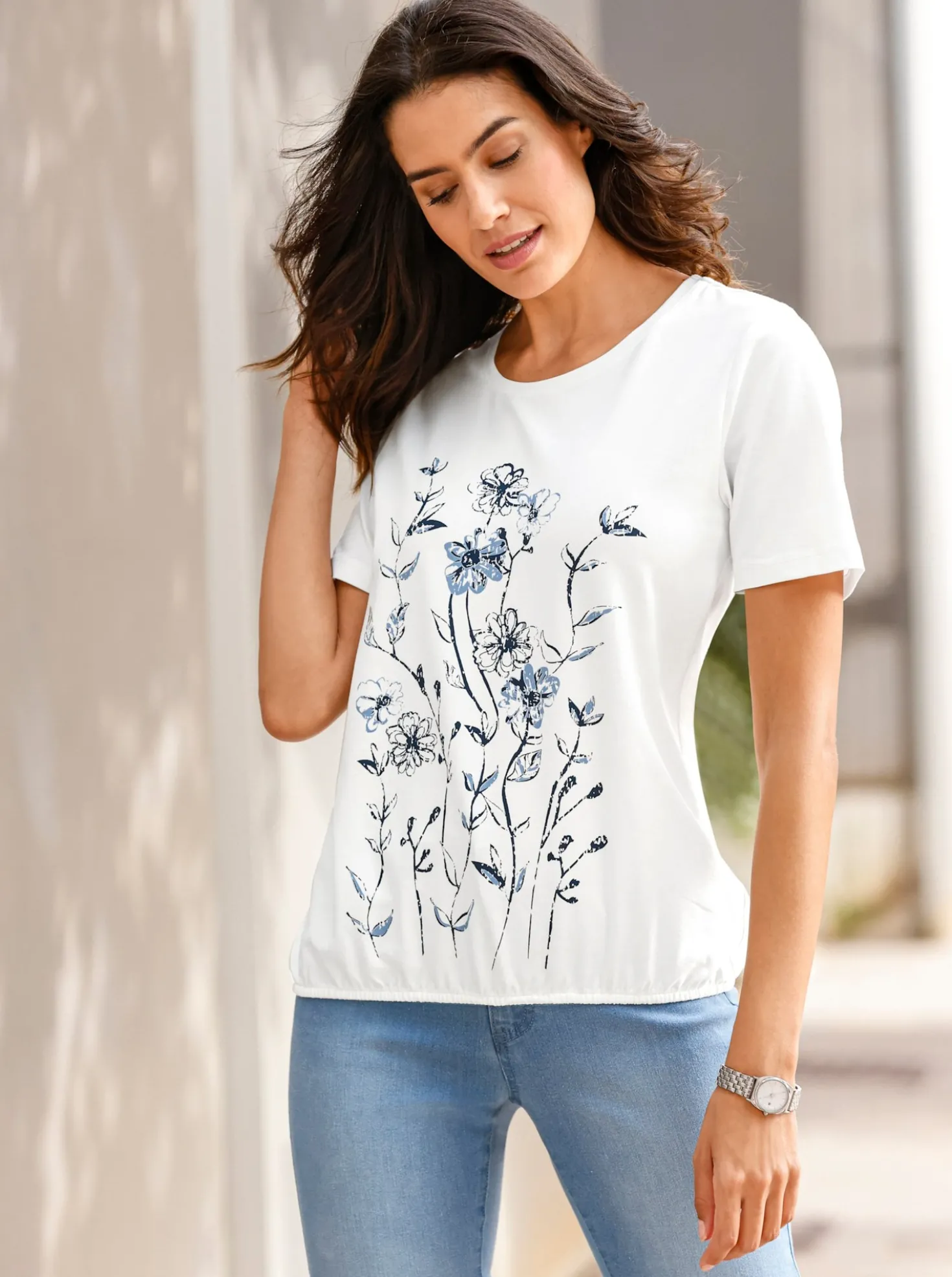 Print-Shirt mit Gummizug am Saum