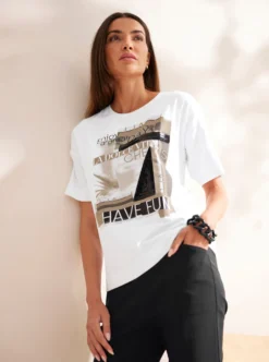 Print-Shirt mit Pailletten-Verzierung