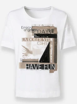 Print-Shirt mit Pailletten-Verzierung