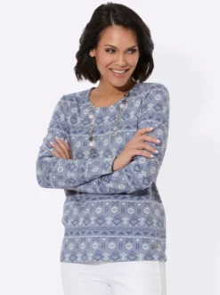 Print-Shirt mit paspeliertem Rundhals-Ausschnitt