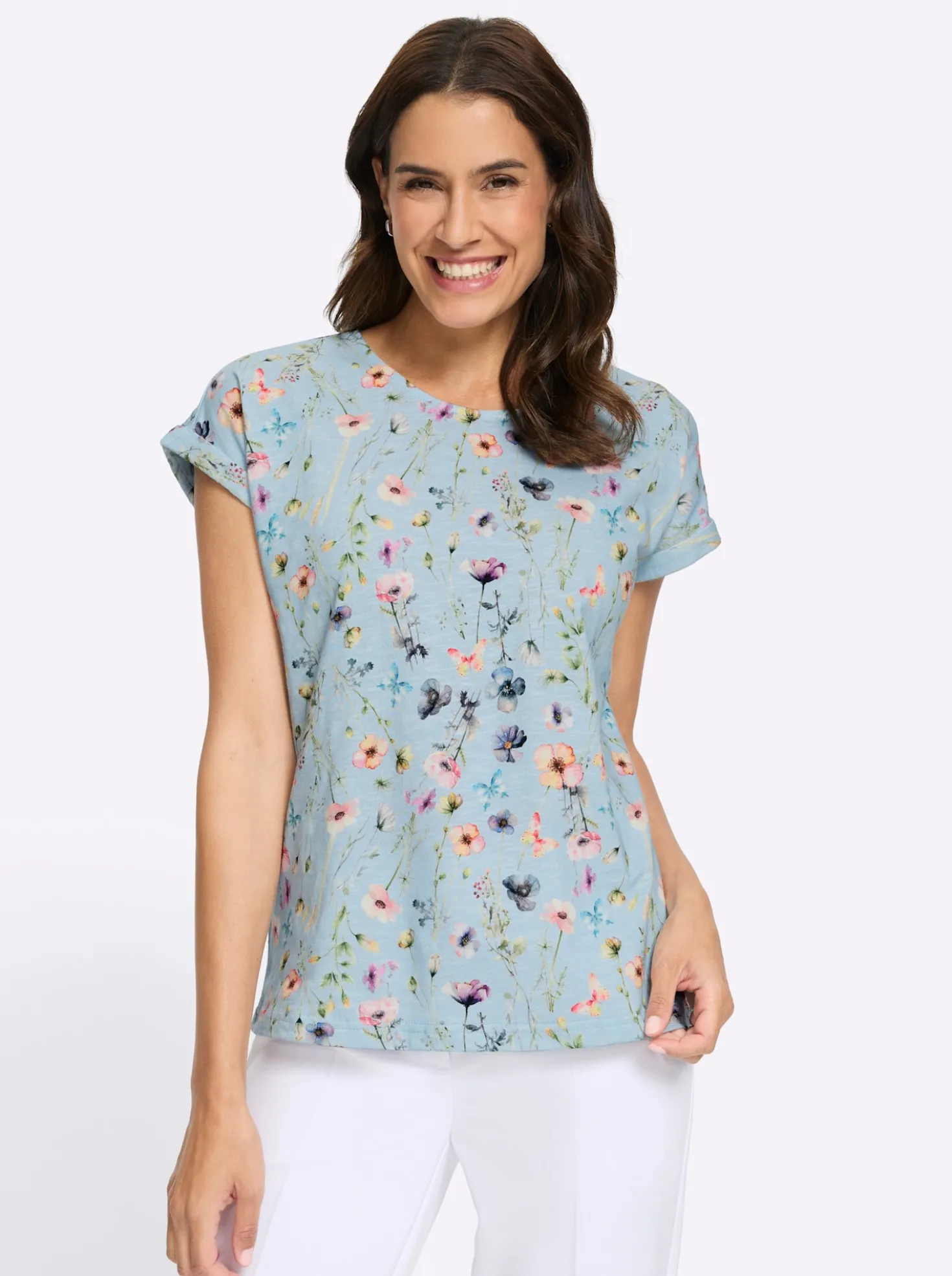 Print-Shirt mit Ärmel-Aufschlag
