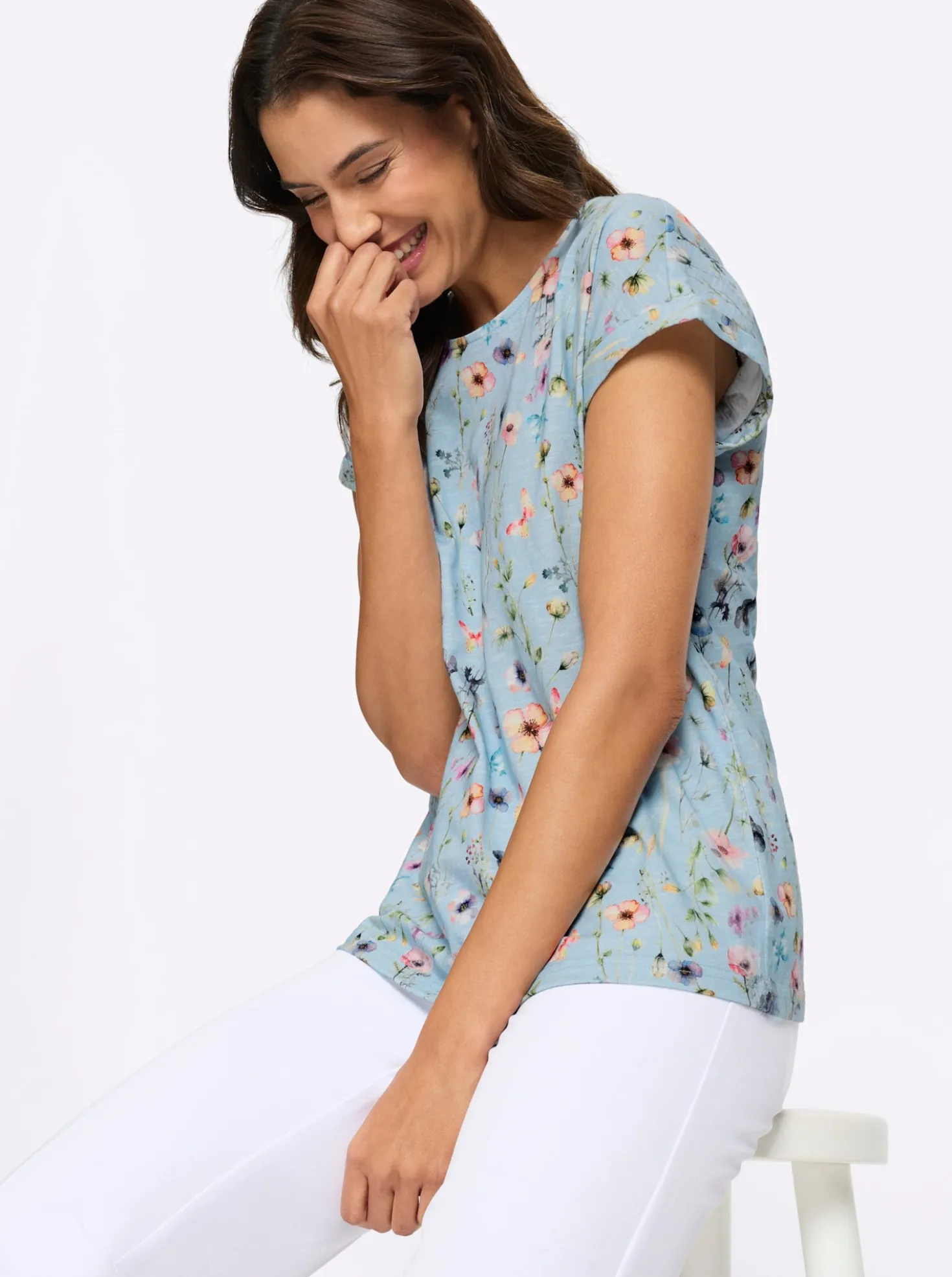 Print-Shirt mit Ärmel-Aufschlag