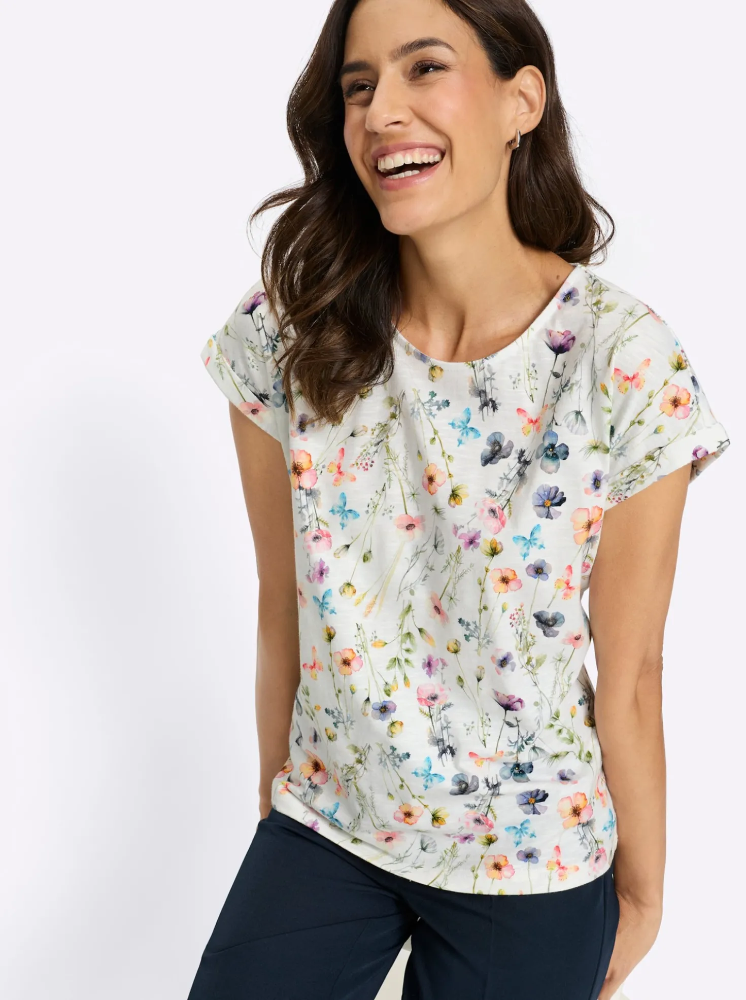 Print-Shirt mit Ärmel-Aufschlag