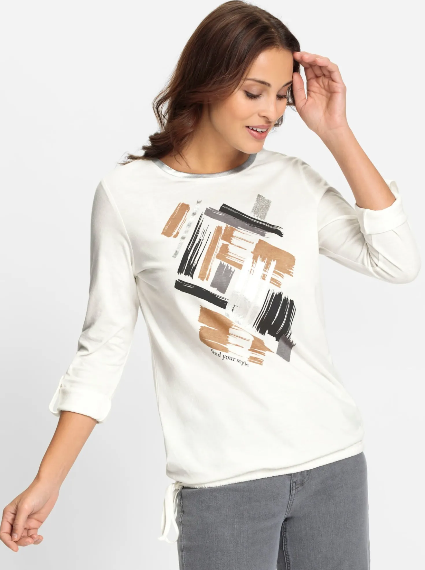 Print-Shirt mit silberfarbigen Details
