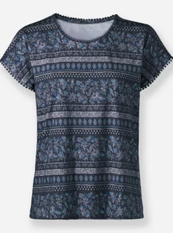 Print-Shirt mit Spitzenborte
