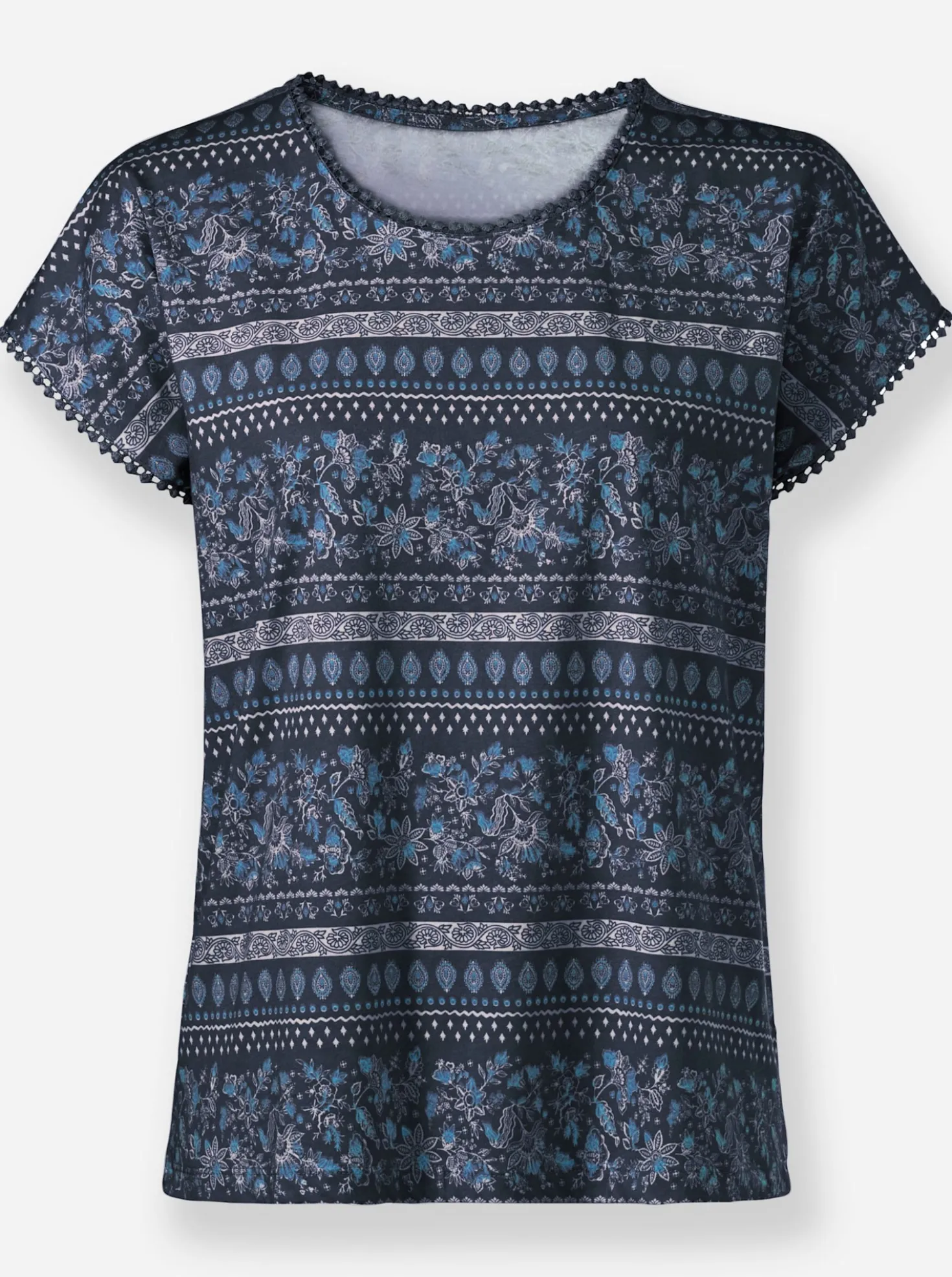 Print-Shirt mit Spitzenborte