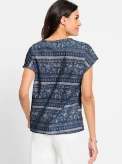 Print-Shirt mit Spitzenborte