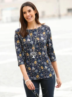 Print-Shirt mit U-Boot-Ausschnitt