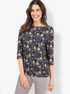 Print-Shirt mit U-Boot-Ausschnitt